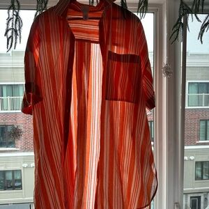 Vibrant Orange Striped Swim Coverup